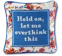 FURBISH Handmade Needlepoint Decorative Throw Pillow - Overthink - 11" x 11" - Small Embroidered Accent Pillow for Bed, Chair, Couch, Sofa - Aesthetic Room Decor