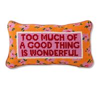 FURBISH Needlepoint Decorative Throw Pillow - Too Much - 8" x 14" - Small Embroidered Accent Pillow for Bed, Chair, Couch, Sofa - Aesthetic Room Decor