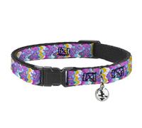 Furby Breakaway Cat Collar | Furby Purple Dancing Pose Collage Multi Color Durable Adjustable Bell ID Tag Ring