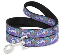 Furby Dog Leash | Furby Title Logo and Fur Prints Collage Multi Color White Durable Stylish For Walks