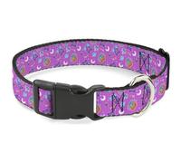 Furby Plastic Clip Dog Collar | Furby and Furblets Galaxy Grid Collage Pink Purple Durable Adjustable ID Tag Ring Side Release