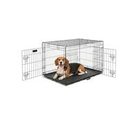 FurDreams 30" Folding Dog Crate for Medium Dogs - Heavy-Duty Black Metal Cage with Front & Side Doors, Chew-Resistant Plastic Tray & Carry Handle, Quick Setup (76 × 46 × 53 cm)