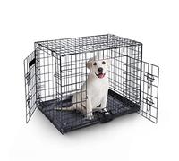 Furdreams 30-Inch Dog Cage Crate - Heavy Duty Black Metal Folding Crate with 2 Doors (Front & Side), Chew-Resistant Plastic Base Tray, and Carrier Handle - Ideal for Puppy Training (76 x 46 x 53cm)