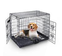 FurDreams 36" Folding Dog Crate for Large Dogs - Heavy-Duty Black Metal Cage with Front & Side Doors, Chew-Resistant Plastic Tray & Carry Handle, Quick Setup (92 × 57 × 63 cm)