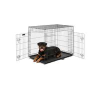 FurDreams 42" Folding Dog Crate for XL Dogs - Heavy-Duty Black Metal Cage with Front & Side Doors, Chew-Resistant Plastic Tray & Carry Handle, Quick Setup (107 × 69 × 77 cm)