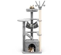 Furdreams Cat Tree with Hammock, Ladder, Pompoms & Hideaways - Perfect Multi-Level Climbing House for Cat Activity, Play & Relaxation Center - Ideal for Indoor Cats - Easy Assembly (132x45x50cm) Grey