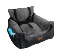 Furdreams Dog Car Seat (Black/Grey), Plush & Cosy Pet Car Booster Seat for Small Dogs & Cats with Storage Pocket, Dogs Bed with Safety Leash, Waterproof Liner & Non-Slip Base, Dog Travel Bed