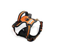 FurDreams Dog Harness - Secure Padded Vest Harness, Comfortable Material with Reflective Strips, Non-Restrictive, No Choke Fit with 4 Adjustable Straps, No Pull, Clip On Easy (Medium, Orange)