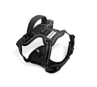 FurDreams Dog Harness - Secure Padded Vest Harness, Comfortable Material with Reflective Strips, Non-Restrictive, No Choke Fit with 4 Adjustable Straps, No Pull, Clip On Easy (Large, Black)