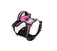 FurDreams Dog Harness - Secure Padded Vest Harness, Comfortable Material with Reflective Strips, Non-Restrictive, No Choke Fit with 4 Adjustable Straps, No Pull, Clip On Easy (Medium, Pink)