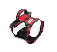 FurDreams Dog Harness - Secure Padded Vest Harness, Comfortable Material with Reflective Strips, Non-Restrictive, No Choke Fit with 4 Adjustable Straps, No Pull, Clip On Easy(Large, Red)