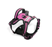 FurDreams Dog Harness - Secure Padded Vest Harness, Comfortable Material with Reflective Strips, Non-Restrictive, No Choke Fit with 4 Adjustable Straps, No Pull, Clip On Easy (Large, Pink)