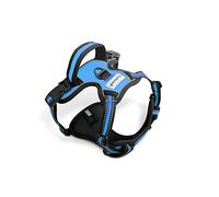 FurDreams Dog Harness - Secure Padded Vest Harness, Comfortable Material with Reflective Strips, Non-Restrictive, No Choke Fit with 4 Adjustable Straps, No Pull, Clip On Easy (Medium, Blue)