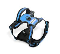 FurDreams Dog Harness - Secure Padded Vest Harness, Comfortable Material with Reflective Strips, Non-Restrictive, No Choke Fit with 4 Adjustable Straps, No Pull, Clip On Easy (Extra Large, Blue)