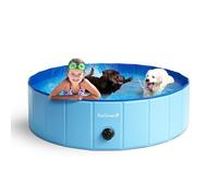 FurDreams Foldable Dog Swimming Pool - Heavy Duty PVC Pet Bath Tub with Non-Slip Base & Drain, Portable Outdoor Kiddie Pool for Dogs, Cats & Kids, Durable, Easy Setup Garden Pool (Medium)