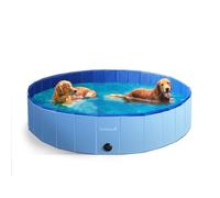 FurDreams Foldable Dog Swimming Pool - Heavy Duty PVC Pet Bath Tub with Non-Slip Base & Drain, Portable Outdoor Kiddie Pool for Dogs, Cats & Kids, Durable, Easy Setup Garden Pool (Large)