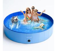 FurDreams Foldable Dog Swimming Pool - Heavy Duty PVC Pet Bath Tub with Non-Slip Base & Drain, Portable Outdoor Kiddie Pool for Dogs, Cats & Kids, Durable, Easy Setup Garden Pool (Extra Large)
