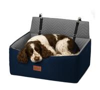 Furdreams XL Dog Car Seat - Plush Travel Bed with 10cm Foam Booster - Fits Dogs Up to 27kg - Non-Slip Base - 74x53x27cm - Converts to Cozy Sofa Bed - Machine Washable Cover - Navy/Grey