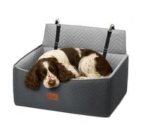 Furdreams XL Dog Car Seat - Plush Travel Bed with 10cm Foam Booster - Fits Dogs Up to 27kg - Non-Slip Base - 74x53x27cm - Converts to Cozy Sofa Bed - Machine Washable Cover - Dark Grey/Light Grey