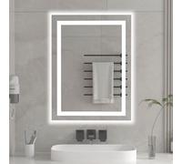 furduzz 600x450 mm Led Bathroom Mirror with Front and Backlight, Illuminated Backlit Bathroom Mirror with LED Lights, Anti-Fog, Memory Function, 3 Colors, Shatter-Proof Wall-Mounted LED Vanity Mirror