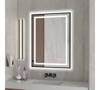 furduzz Bathroom LED Mirror with Black Frame, 450 x 600 mm Wall-Mounted Vanity Mirror with Front and Backlit Lights, Memory Function, Dimmable, Anti-Fog Hanging Makeup Mirror (Horizontal/Vertical)