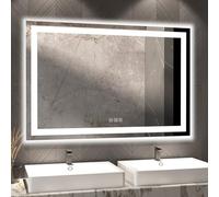 furduzz Led Bathroom Mirror 1000x600 mm with Front and Backlight, Wall-Mounted LED Mirror for Bathroom, Anti-Fog, Memory Function, 3 Colors, Shatter-Proof Smart LED Mirror(Horizontal/Vertical)