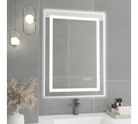 furduzz Led Bathroom Mirror 500 x 700 mm with Front and Backlight, Wall-Mounted LED Mirror for Bathroom, Anti-Fog, Memory Function, 3 Colors, Shatter-Proof Vanity Mirror with lights