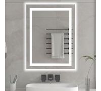 furduzz Led Bathroom Mirror 600x800 mm with Front and Backlight, Wall-Mounted LED Mirror for Bathroom, Anti-Fog, Memory Function, 3 Colors, Shatter-Proof Smart LED Mirror(Horizontal/Vertical)