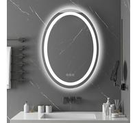 furduzz Oval LED Bathroom Mirror, 500x700 mm lluminated Backlit Bathroom Mirrors with 3 Colors Light Dimmable, Anti-fog Function,Touch Switch, Horizontal/Vertical