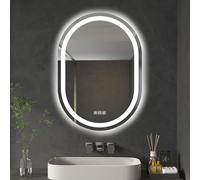 furduzz Oval LED Bathroom Mirror with Light, 500x700mm Illuminated Wall Mounted Vanity Mirror with Front and Backlit Lights, Anti-Fog,Memory Function,3 Colors Dimmable,Horizontal/Vertical