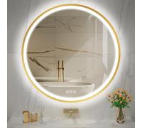 furduzz Round LED Bathroom Mirror with Golden Frame, 800mm Illuminated Wall Mounted Mirror with Anti-fog, Memory Function, 3 Colors, Dimmable, HD Tempered Glass