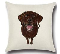 FUREVER GIFTS Chocolate Labrador Retriever Dog Print Cushion Cover Natural Linen Blend 17" x 17" (45cm) 1 Piece