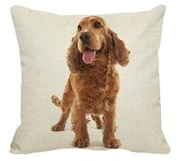 FUREVER GIFTS Cocker Spaniel Puppy Dog Print Cushion Cover Cotton Linen Blend 18" x 18" (46cm) 1 Piece