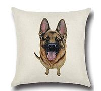 FUREVER GIFTS German Shepherd Alsatian Dog Print Cushion Cover Natural Linen Blend 17" x 17" (45cm) 1 Piece