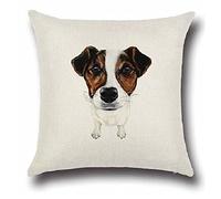 FUREVER GIFTS Jack Russell Terrier Dog Print Cushion Cover Natural Linen Blend 17" x 17" (45cm) 1 Piece