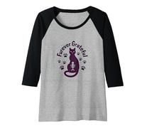 Furever Grateful Cat Paw Print Design for Pet Lovers Raglan Baseball Tee, Women, Black/Athletic Heather, M