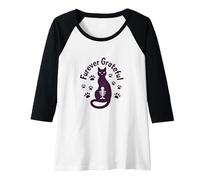 Furever Grateful Cat Paw Print Design for Pet Lovers Raglan Baseball Tee, Women, Black/White, M