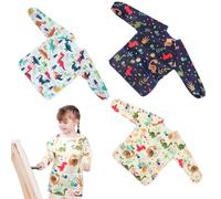 Furforstk Apron for Kids 3 Pcs Kids Aprons for Painting Waterproof Painting Apron with 3 Pockets with Long Sleeves Childrens Aprons for Ancient 2-8 Years (Dinosaur)