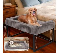 Furggis Adjustable Bedside Dog Bed for Large Dogs, Elevated Dog Co-Sleeper with Metal Frame, Memory Foam Mattress & Washable Corduroy Cover, Pet Bedside Sleeper for Dogs & Cats