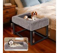 Furggis Beside Dog Bed,Adjustable Height Dog Bunk Beds,27.5''x 18''Metal Dogs Bed Frame with Washable Removable Corduroy Cover,Memory Foam Pet Bed with Sides,Medium