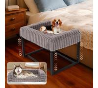 Furggis Beside Dog Bed,Adjustable Height Dog Bunk Beds,27.5''x 18''Metal Dogs Bed Frame with Washable Removable Corduroy Cover,Memory Foam Pet Bed with Sides,Medium