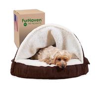 FurHaven 26" Round Memory Foam Dog Bed for Medium/Small Dogs w/Removable Washable Cover, For Dogs Up to 30 lbs - Sherpa & Suede Snuggery - Espresso, 26-inch