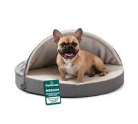 FurHaven 26" Round Memory Foam Dog Bed for Medium/Small Dogs w/Removable Washable Cover, For Dogs Up to 30 lbs - Sherpa & Suede Snuggery - Gray, 26-inch