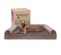 FurHaven Cooling Gel Dog Bed for Large Dogs w/Removable Bolsters & Washable Cover, For Dogs Up to 125 lbs - Faux Fur & Velvet Sofa - Driftwood Brown, Jumbo Plus/XXL