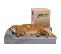 FurHaven Cooling Gel Dog Bed for Large Dogs w/Removable Bolsters & Washable Cover, For Dogs Up to 95 lbs - Pinsonic Quilted Paw L Shaped Chaise - Titanium, Jumbo/XL