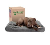 FurHaven Cooling Gel Dog Bed for Large/Medium Dogs w/Removable Washable Cover, For Dogs Up to 38 lbs - Minky Plush & Velvet Luxe Lounger Contour Mattress - Gray, Large