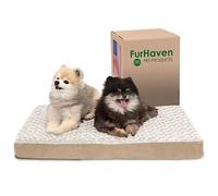 FurHaven Cooling Gel Dog Bed for Medium/Small Dogs w/Removable Washable Cover, For Dogs Up to 35 lbs - Ultra Plush Faux Fur & Suede Mattress - Cream, Medium