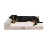 FurHaven Jumbo (40"x32") Cooling Gel Dog Bed - Plush & Grid Cord L-Shaped Chaise Lounge Pet Bed, Removable Washable Cover, Mink