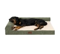 FurHaven Jumbo (40"x32") Cooling Gel Dog Bed - Plush & Grid Cord L-Shaped Chaise Lounge Pet Bed, Removable Washable Cover, Olive