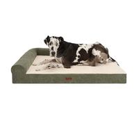 FurHaven Jumbo Plus (53"x40") Cooling Gel Dog Bed - Plush & Grid Cord L-Shaped Chaise Lounge Pet Bed, Removable Washable Cover, Olive